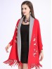 Cashmere Feeling Floral Embroidery Cape W/Sleeves